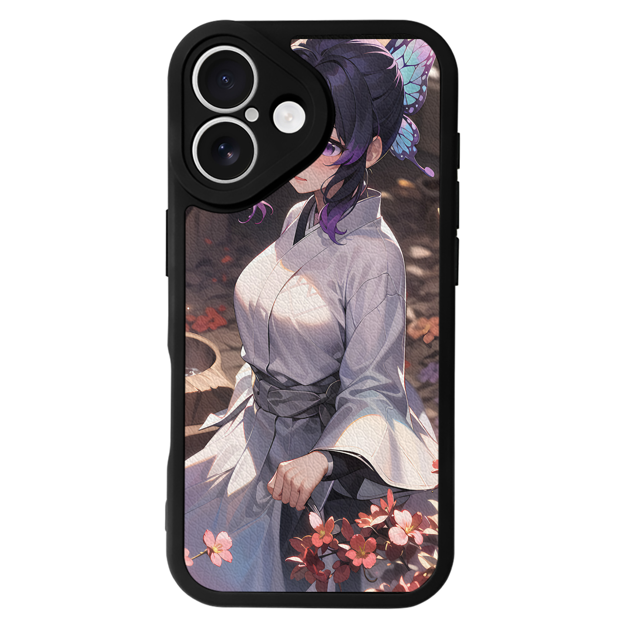 （画像用） 鬼滅の刃（きめつのやいば）蟲柱-胡蝶 しのぶ／こちょう しのぶ Kochou Shinobu 【iPhone 16シリーズ対応】シリコンスマホケース（レザー調） 材質：シリコン